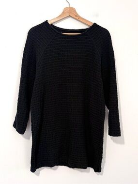 Billy Reid Murrel Raglan Dress Black XS Textured Knit Long Sleeve Cotton Flax